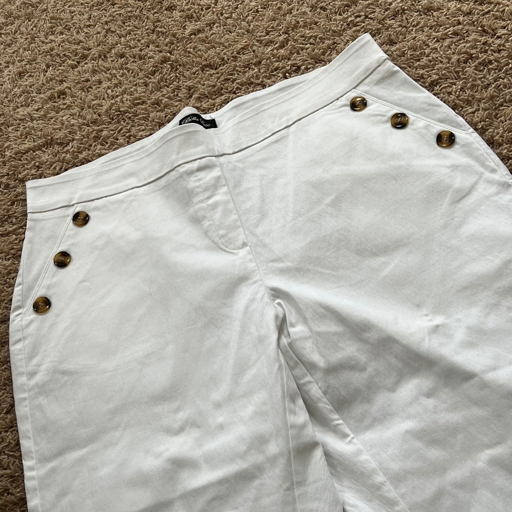 Bella Rose White Sailor Button Capri Pants Women's 2X‎ Wide Leg Cropped
